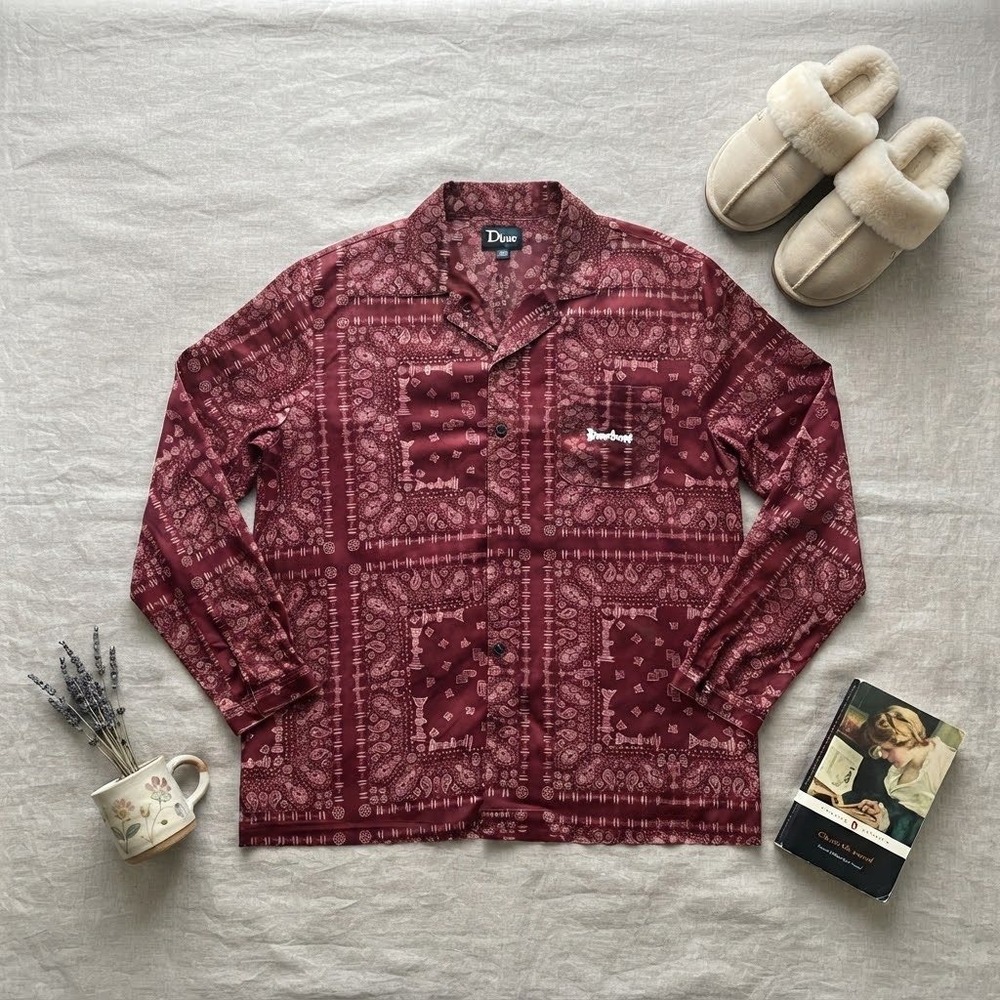 Dogg Supply by Snoop Dogg Mens XL Burgundy Paisley Bandana Velvet Shirt Red